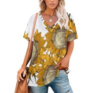 AILLOSA YH-359 Tamamı Baskılı V Yaka Kısa Kollu Kadın T-Shirt