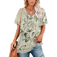 AILLOSA YH-360 Tamamı Baskılı V Yaka Kısa Kollu Kadın T-Shirt