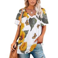 AILLOSA YH-361 Tamamı Baskılı V Yaka Kısa Kollu Kadın T-Shirt