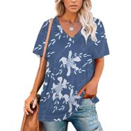 AILLOSA YH-362 Tamamı Baskılı V Yaka Kısa Kollu Kadın T-Shirt