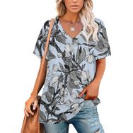 AILLOSA YH-363 Tamamı Baskılı V Yaka Kısa Kollu Kadın T-Shirt