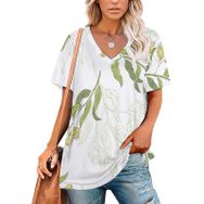 AILLOSA YH-364 Tamamı Baskılı V Yaka Kısa Kollu Kadın T-Shirt