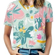 AILLOSA YH-365 Tamamı Baskılı Kısa Kollu Yuvarlak Yaka Kadın T-shirt