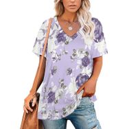 AILLOSA YH-365 Tamamı Baskılı V Yaka Kısa Kollu Kadın T-Shirt
