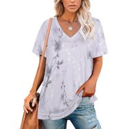 AILLOSA YH-367 Tamamı Baskılı V Yaka Kısa Kollu Kadın T-Shirt