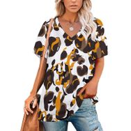 AILLOSA YH-368 Tamamı Baskılı V Yaka Kısa Kollu Kadın T-Shirt