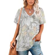 AILLOSA YH-369 Tamamı Baskılı V Yaka Kısa Kollu Kadın T-Shirt