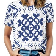 AILLOSA YH-37 Tamamı Baskılı Kısa Kollu Yuvarlak Yaka Kadın T-shirt