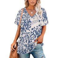 AILLOSA YH-370 Tamamı Baskılı V Yaka Kısa Kollu Kadın T-Shirt