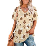 AILLOSA YH-371 Tamamı Baskılı V Yaka Kısa Kollu Kadın T-Shirt