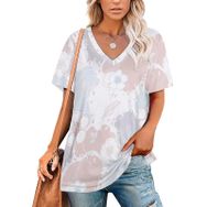 AILLOSA YH-372 Tamamı Baskılı V Yaka Kısa Kollu Kadın T-Shirt