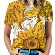 AILLOSA YH-374 Tamamı Baskılı Kısa Kollu Yuvarlak Yaka Kadın T-shirt