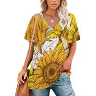 AILLOSA YH-374 Tamamı Baskılı V Yaka Kısa Kollu Kadın T-Shirt