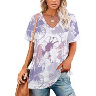 AILLOSA YH-375 Tamamı Baskılı V Yaka Kısa Kollu Kadın T-Shirt