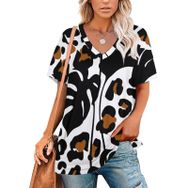 AILLOSA YH-378 Tamamı Baskılı V Yaka Kısa Kollu Kadın T-Shirt