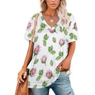 AILLOSA YH-379 Tamamı Baskılı V Yaka Kısa Kollu Kadın T-Shirt