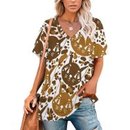 AILLOSA YH-380 Tamamı Baskılı V Yaka Kısa Kollu Kadın T-Shirt