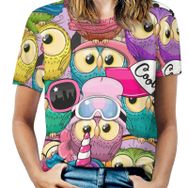 AILLOSA YH-381 Tamamı Baskılı Kısa Kollu Yuvarlak Yaka Kadın T-shirt