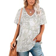 AILLOSA YH-382 Tamamı Baskılı V Yaka Kısa Kollu Kadın T-Shirt