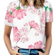 AILLOSA YH-383 Tamamı Baskılı Kısa Kollu Yuvarlak Yaka Kadın T-shirt
