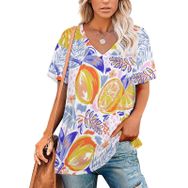 AILLOSA YH-384 Tamamı Baskılı V Yaka Kısa Kollu Kadın T-Shirt