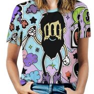 AILLOSA YH-385 Tamamı Baskılı Kısa Kollu Yuvarlak Yaka Kadın T-shirt