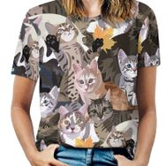 AILLOSA YH-386 Tamamı Baskılı Kısa Kollu Yuvarlak Yaka Kadın T-shirt