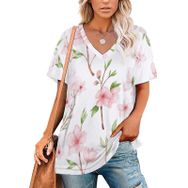 AILLOSA YH-388 Tamamı Baskılı V Yaka Kısa Kollu Kadın T-Shirt
