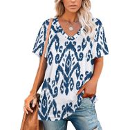 AILLOSA YH-39 Tamamı Baskılı V Yaka Kısa Kollu Kadın T-Shirt