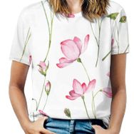 AILLOSA YH-390 Tamamı Baskılı Kısa Kollu Yuvarlak Yaka Kadın T-shirt