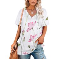 AILLOSA YH-390 Tamamı Baskılı V Yaka Kısa Kollu Kadın T-Shirt