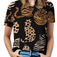 AILLOSA YH-392 Tamamı Baskılı Kısa Kollu Yuvarlak Yaka Kadın T-shirt