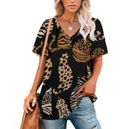 AILLOSA YH-392 Tamamı Baskılı V Yaka Kısa Kollu Kadın T-Shirt
