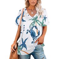 AILLOSA YH-394 Tamamı Baskılı V Yaka Kısa Kollu Kadın T-Shirt