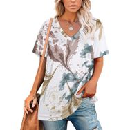 AILLOSA YH-396 Tamamı Baskılı V Yaka Kısa Kollu Kadın T-Shirt
