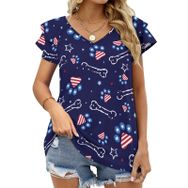 AILLOSA YH-397 Tamamı Baskılı Fırfırlı Kısa Kollu V Yakalı Kadın T-shirt