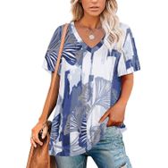 AILLOSA YH-398 Tamamı Baskılı V Yaka Kısa Kollu Kadın T-Shirt