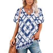 AILLOSA YH-40 Tamamı Baskılı V Yaka Kısa Kollu Kadın T-Shirt