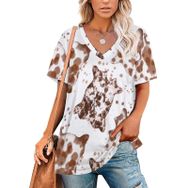 AILLOSA YH-400 Tamamı Baskılı V Yaka Kısa Kollu Kadın T-Shirt