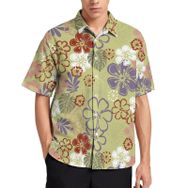 AILLOSA YH-403 Aloha Hawaii 3D Desen Kısa Kollu Erkek Gömlek