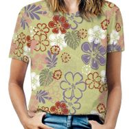 AILLOSA YH-403 Tamamı Baskılı Kısa Kollu Yuvarlak Yaka Kadın T-shirt