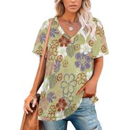 AILLOSA YH-403 Tamamı Baskılı V Yaka Kısa Kollu Kadın T-Shirt