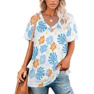 AILLOSA YH-404 Tamamı Baskılı V Yaka Kısa Kollu Kadın T-Shirt