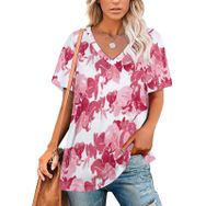 AILLOSA YH-405 Tamamı Baskılı V Yaka Kısa Kollu Kadın T-Shirt