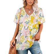 AILLOSA YH-407 Tamamı Baskılı V Yaka Kısa Kollu Kadın T-Shirt