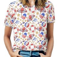 AILLOSA YH-408 Tamamı Baskılı Kısa Kollu Yuvarlak Yaka Kadın T-shirt