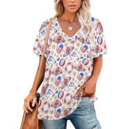 AILLOSA YH-408 Tamamı Baskılı V Yaka Kısa Kollu Kadın T-Shirt