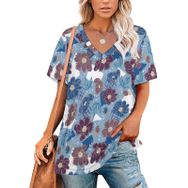 AILLOSA YH-409 Tamamı Baskılı V Yaka Kısa Kollu Kadın T-Shirt