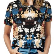 AILLOSA YH-410 Tamamı Baskılı Kısa Kollu Yuvarlak Yaka Kadın T-shirt