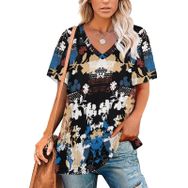 AILLOSA YH-410 Tamamı Baskılı V Yaka Kısa Kollu Kadın T-Shirt